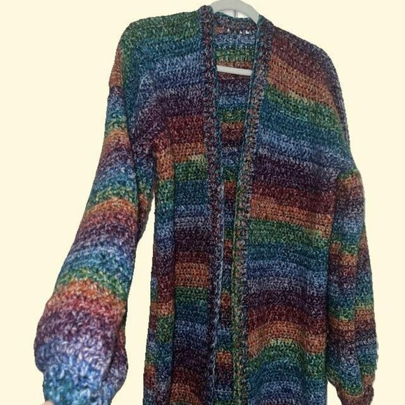 Handmade Oversized Rainbow CardiganCozy Crochet SweaterOversized Medium